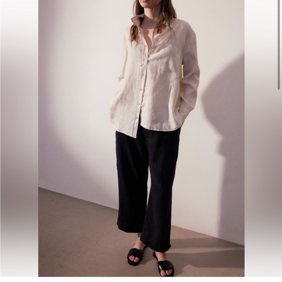 H&M Divided Linen Blend Wide Leg Pull On Pants - Picture 2 of 6